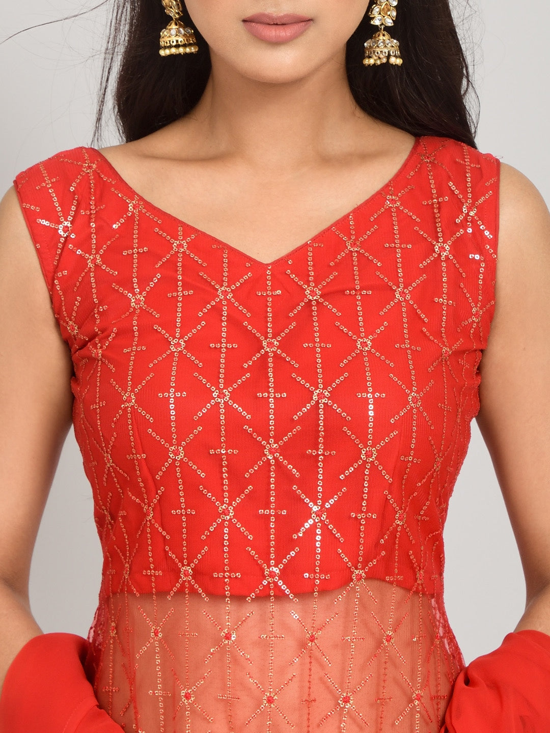 Geometric Self Design Sequinned Georgette Kurta With Sharara & Dupatta