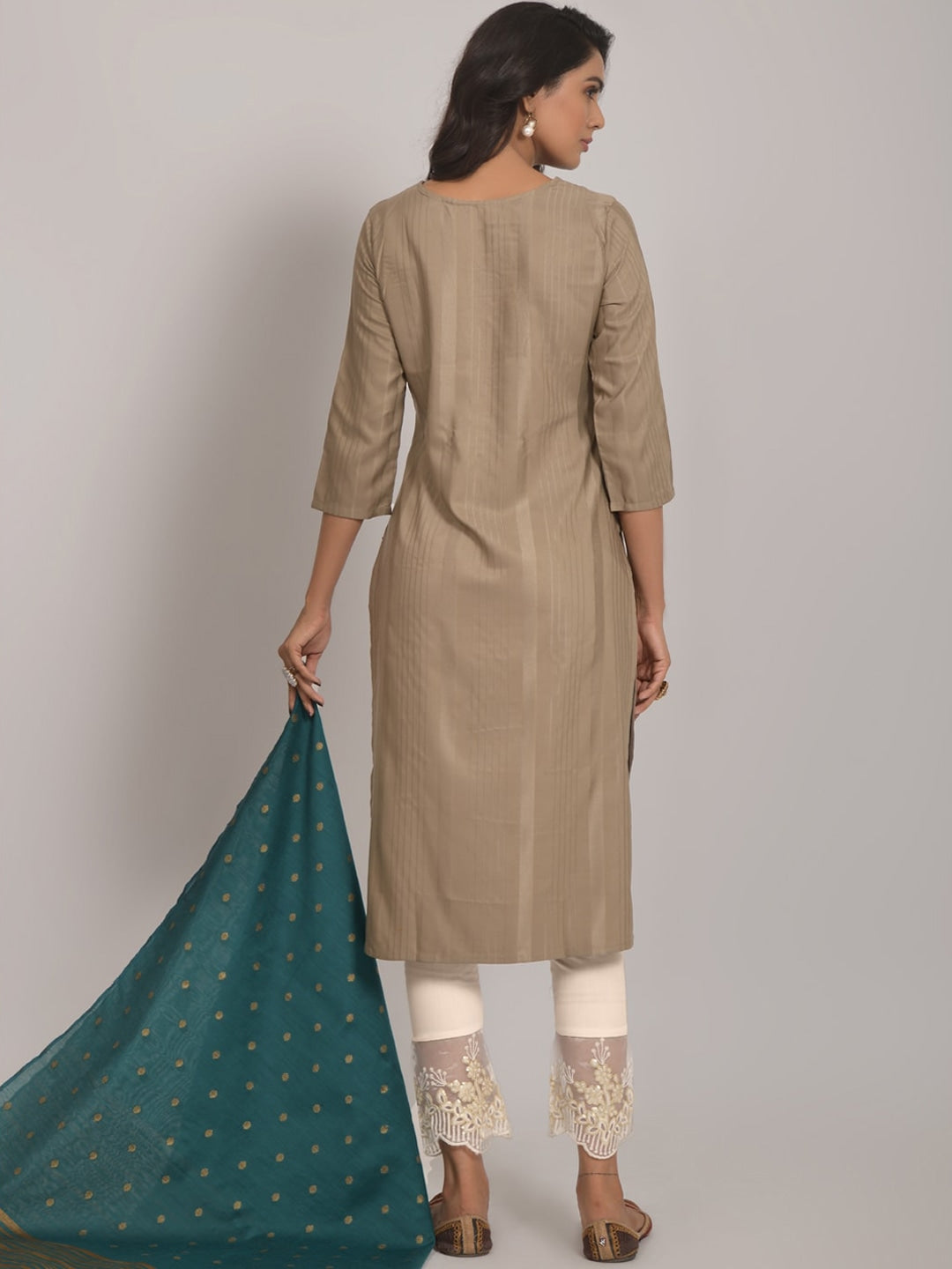 Embroidered Kurta with Trousers & Dupatta