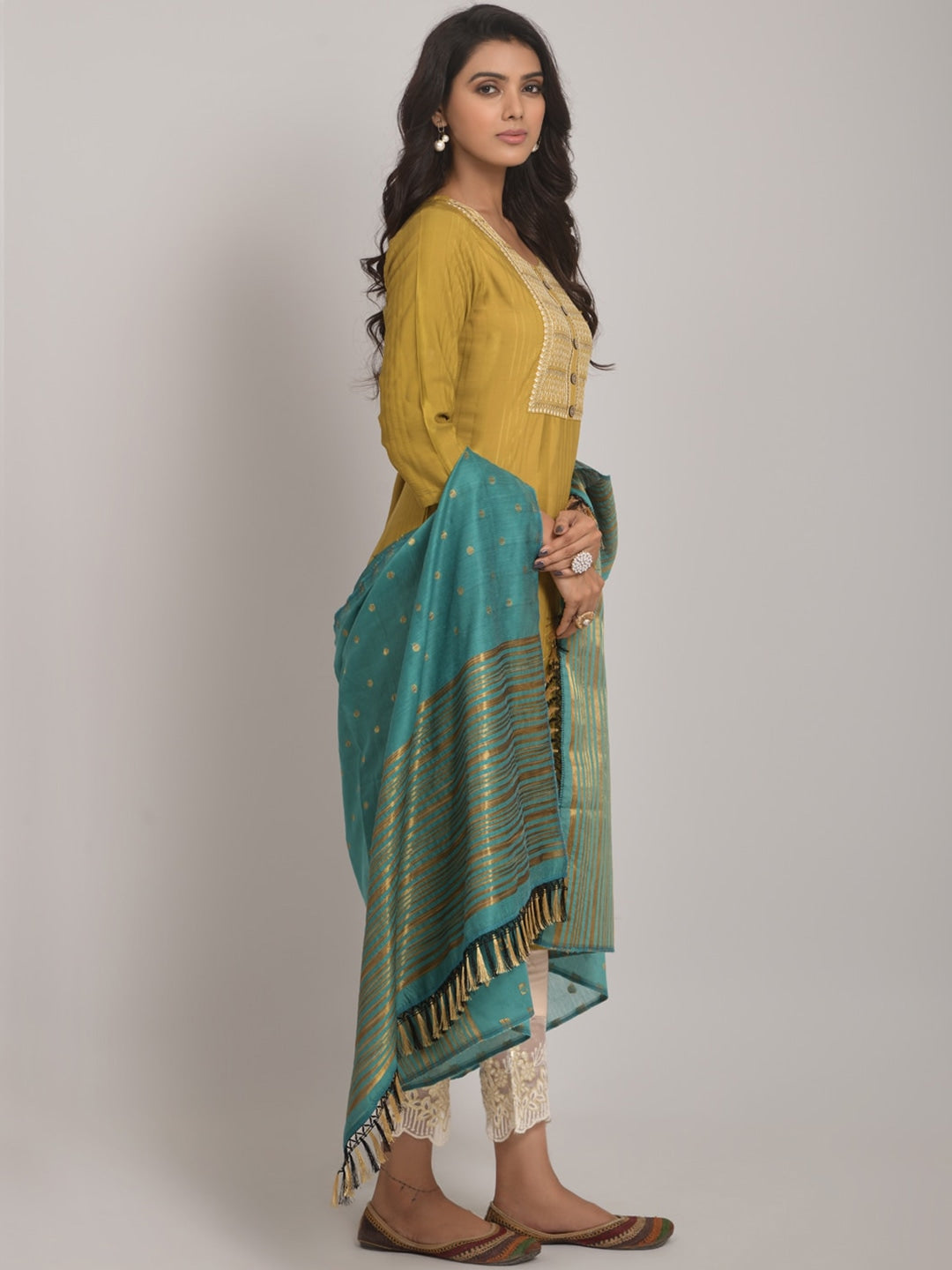 Embroidered Kurta with Trousers & Dupatta