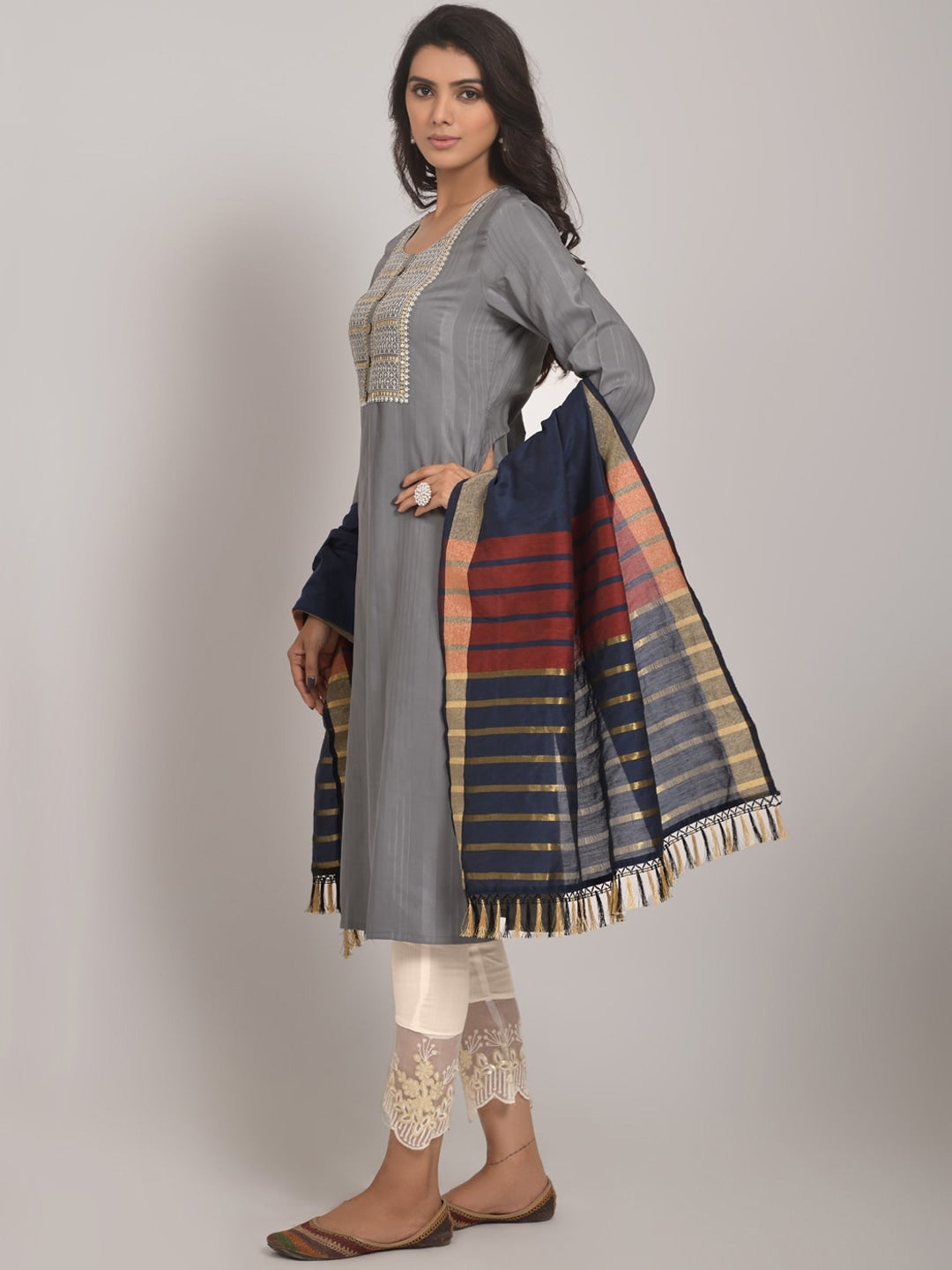 Embroidered Kurta with Trousers & Dupatta