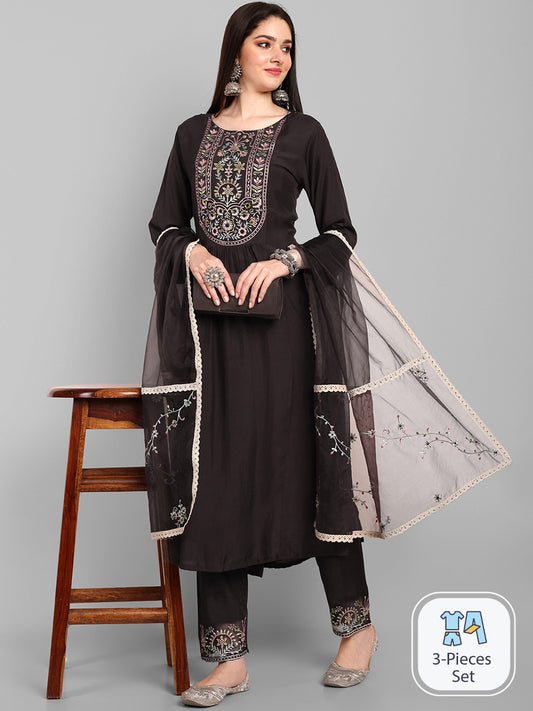 Ethnic Motifs Embroidered Kurta With Trousers & Dupatta