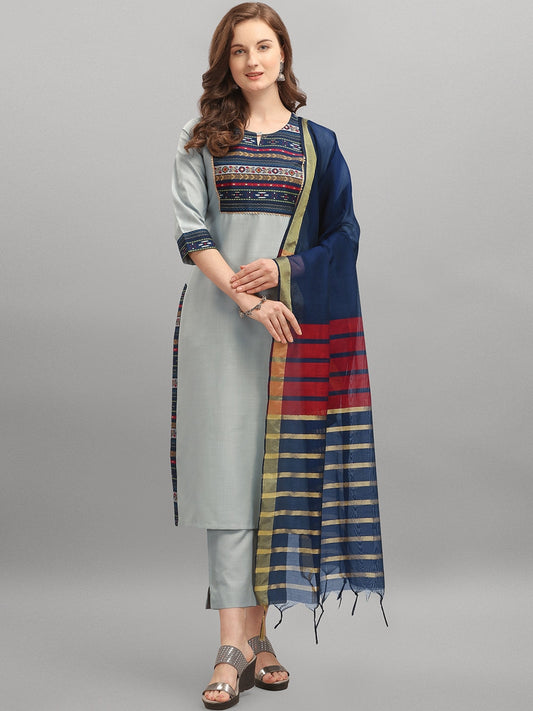 Geometric Printed Kurta with Trousers & With Dupatta