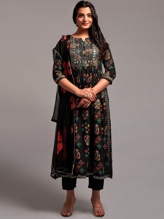 Ethnic Motifs Embroidered Regular Sequinned Kurta With Trousers & Dupatta