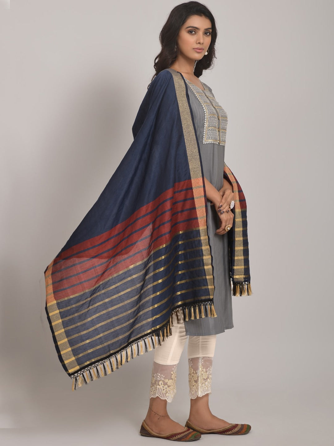 Embroidered Kurta with Trousers & Dupatta