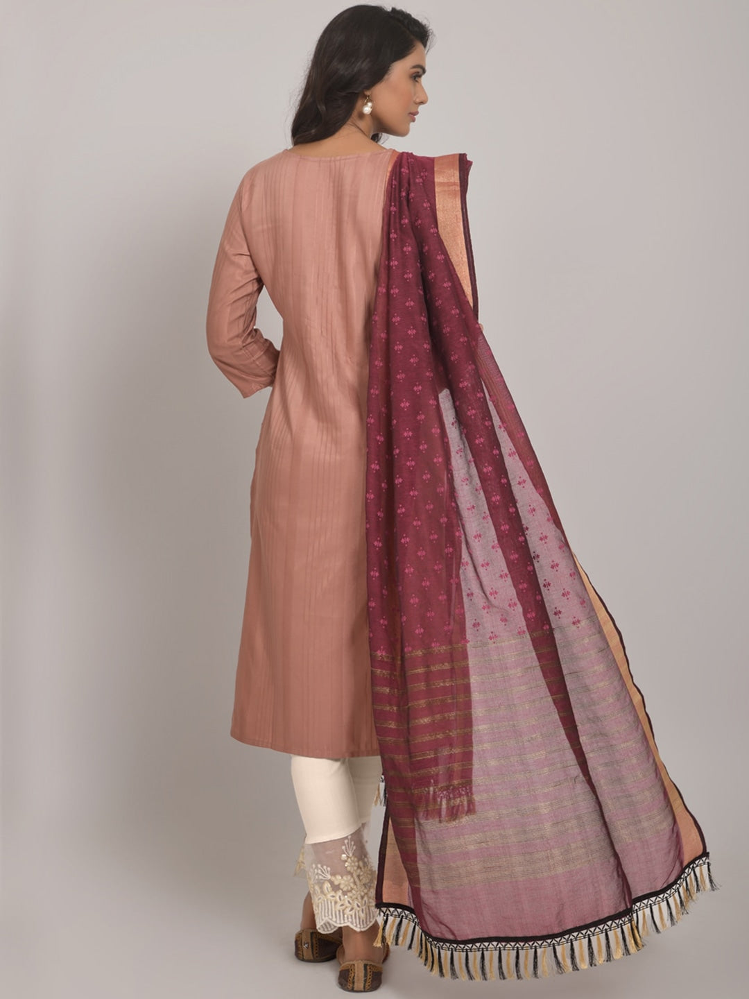 Embroidered Kurta with Trousers & Dupatta