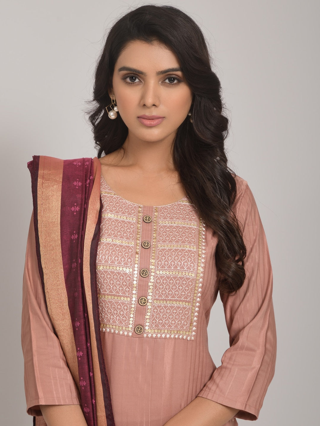 Embroidered Kurta with Trousers & Dupatta