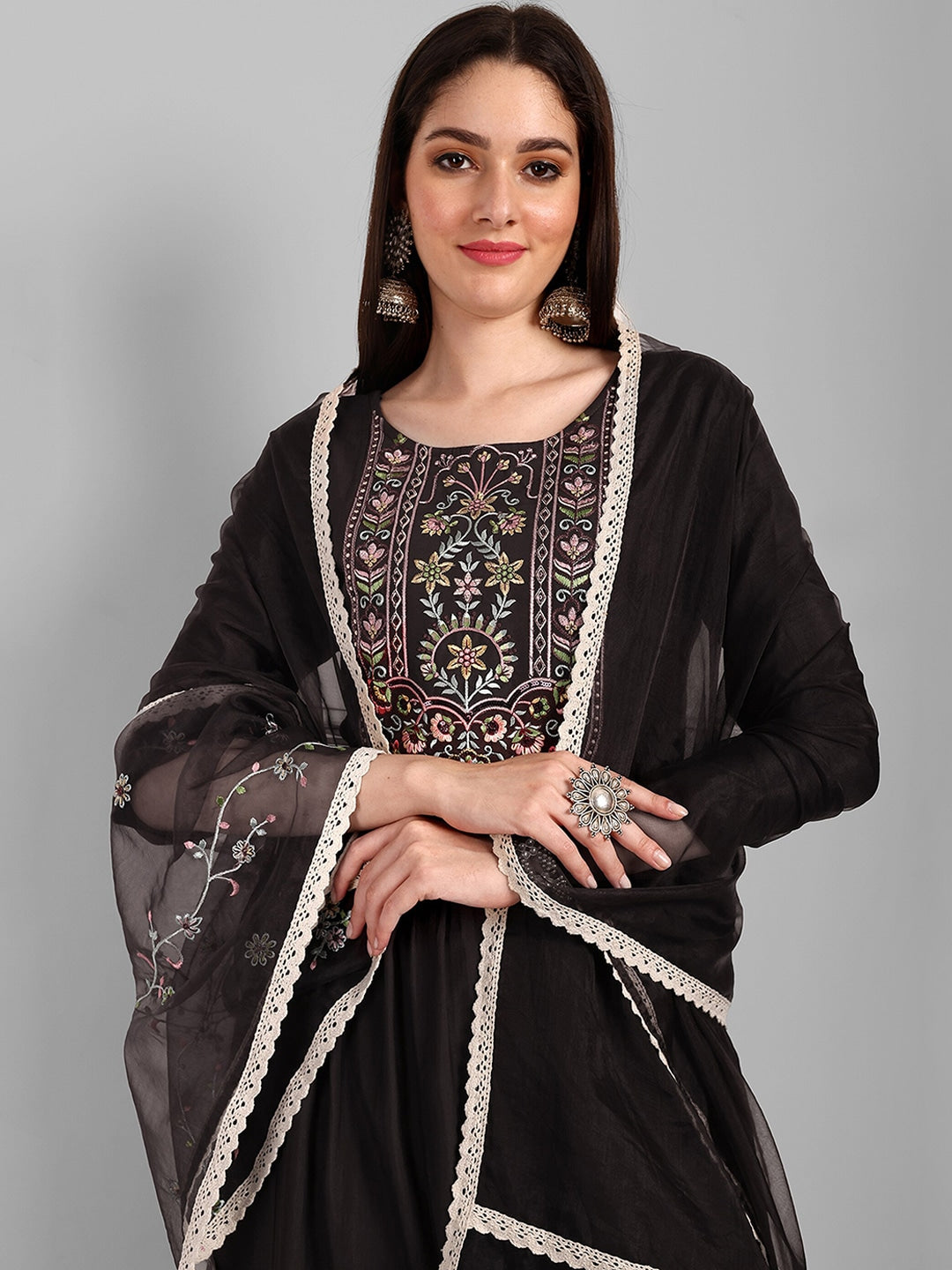 Ethnic Motifs Embroidered Kurta With Trousers & Dupatta