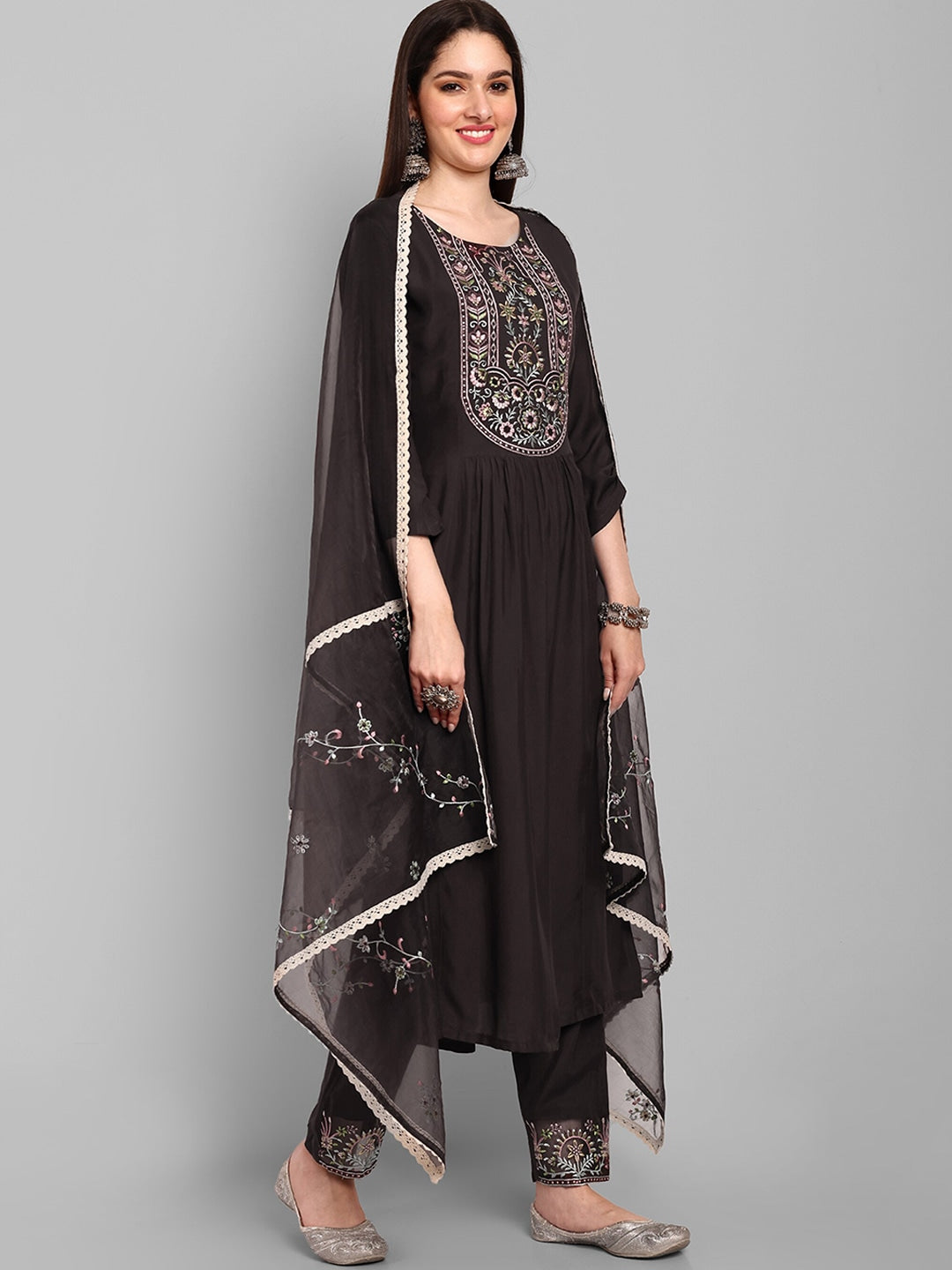 Ethnic Motifs Embroidered Kurta With Trousers & Dupatta