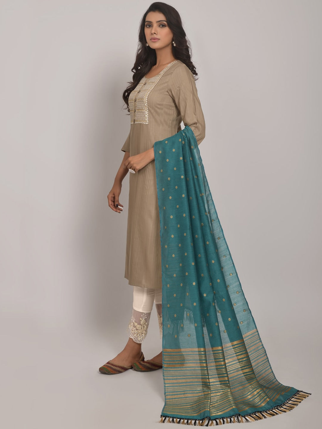 Embroidered Kurta with Trousers & Dupatta