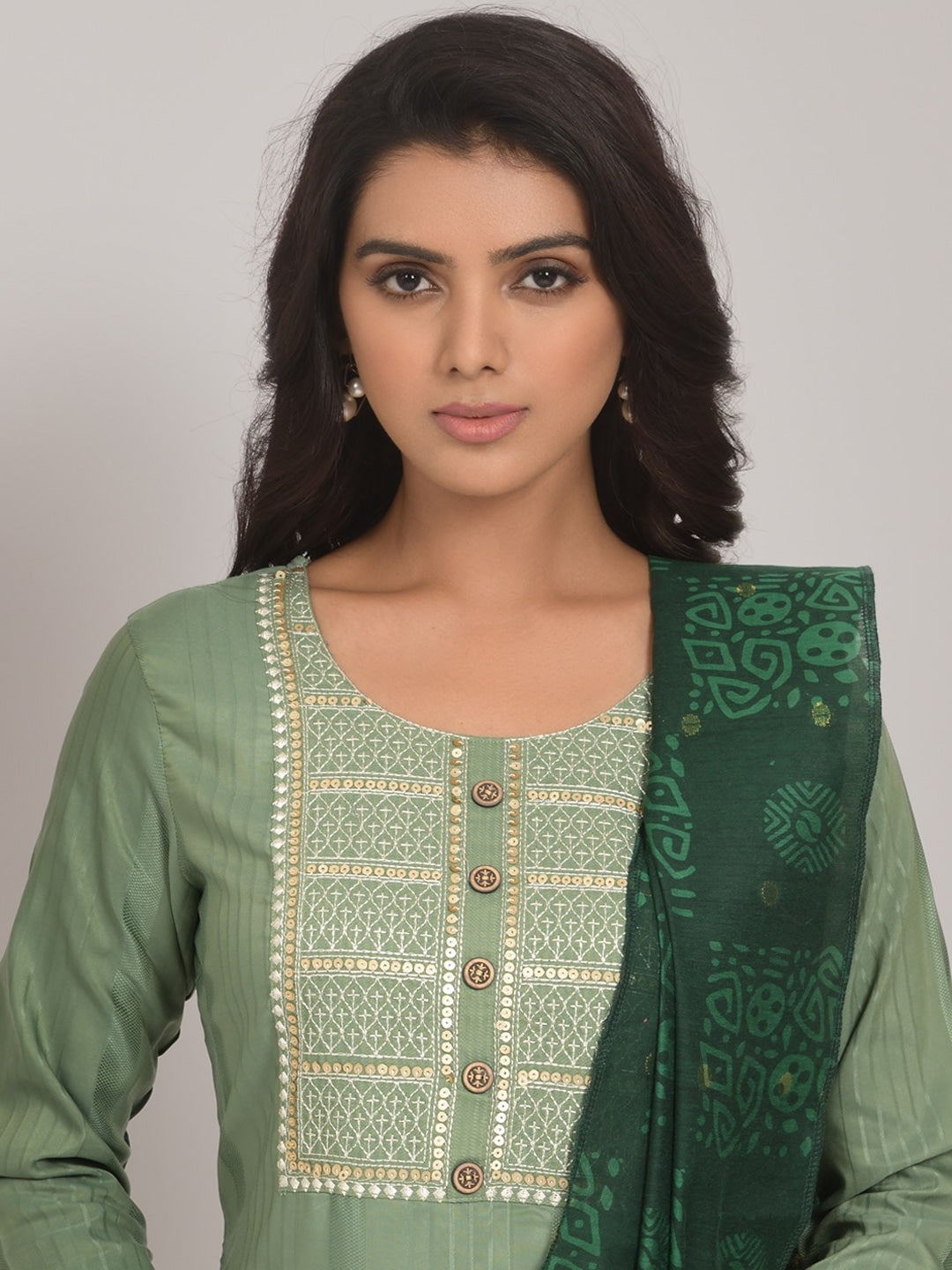 Embroidered Kurta with Trousers & Dupatta