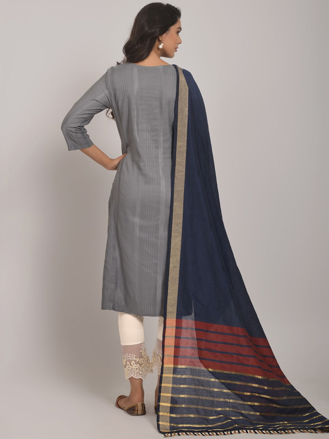 Embroidered Kurta with Trousers & Dupatta