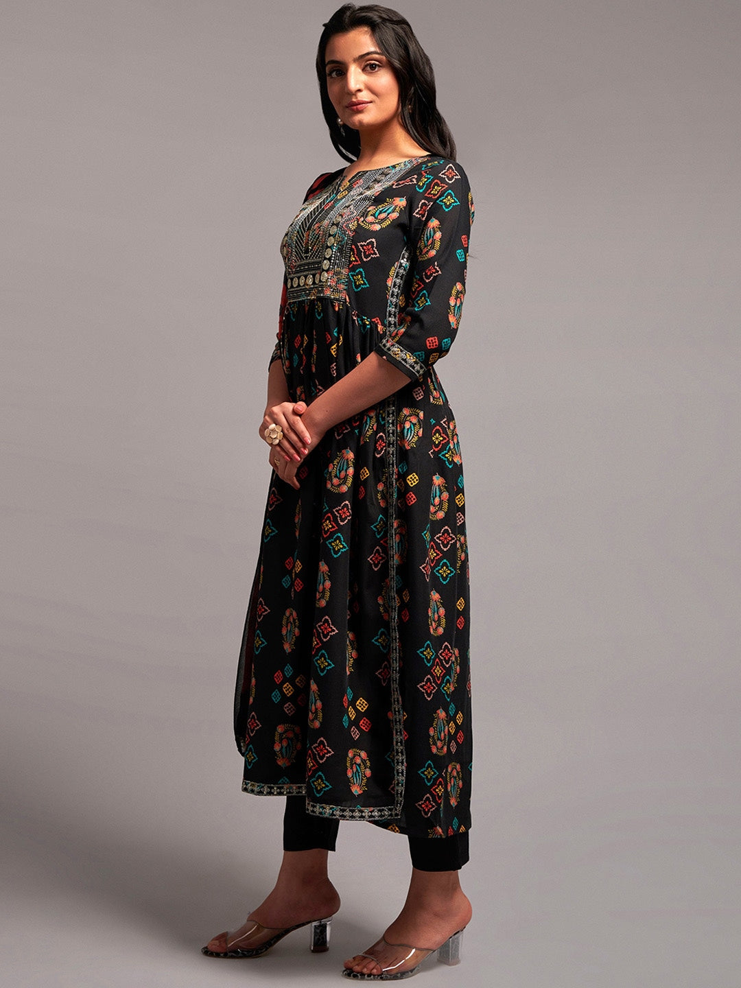 Ethnic Motifs Embroidered Regular Sequinned Kurta With Trousers & Dupatta