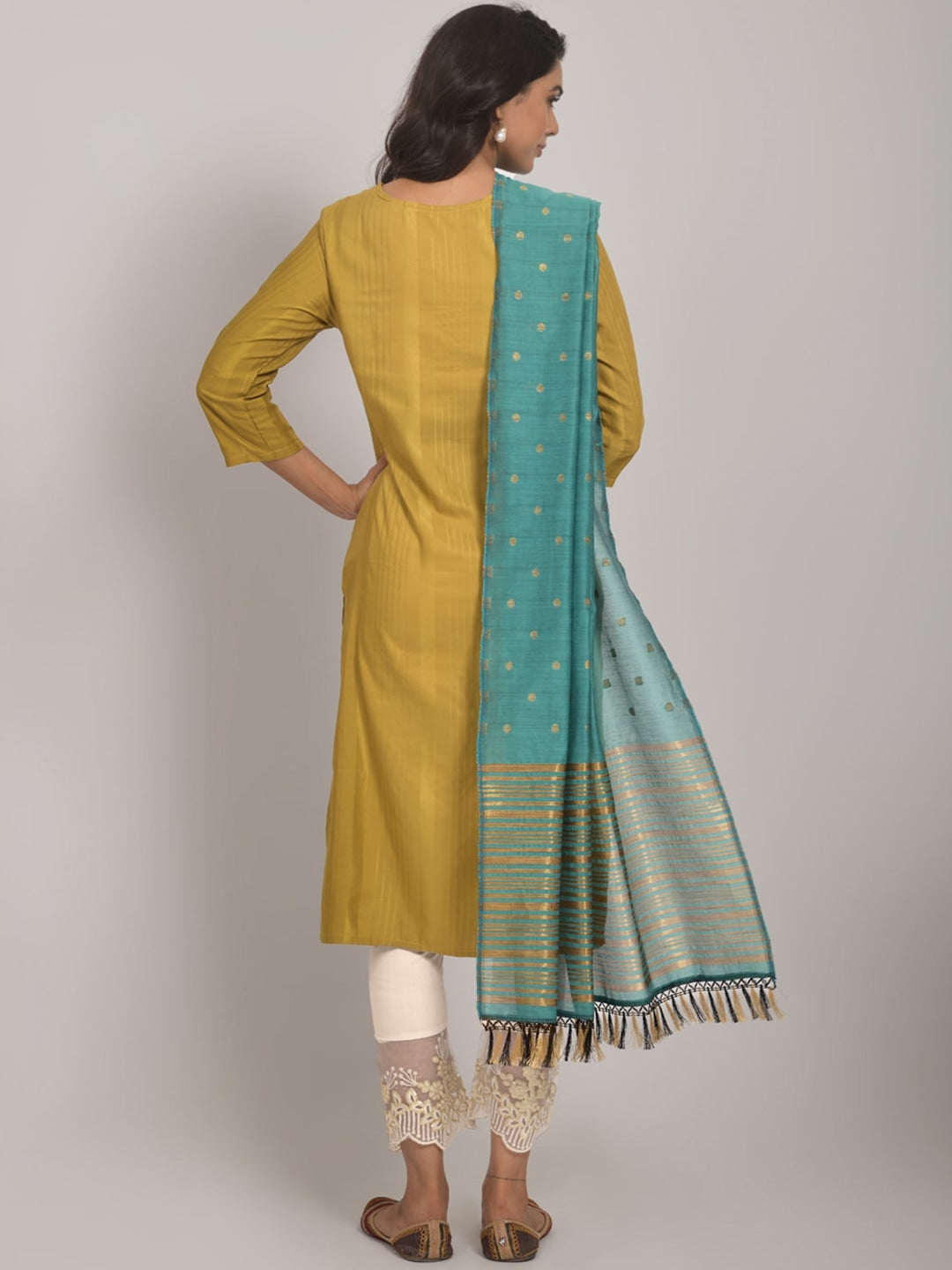 Embroidered Kurta with Trousers & Dupatta