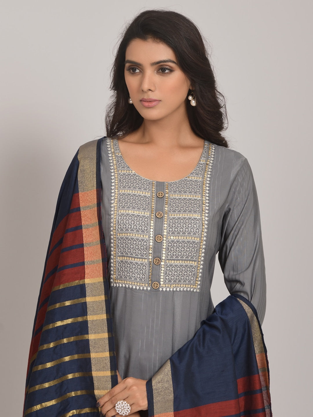 Embroidered Kurta with Trousers & Dupatta