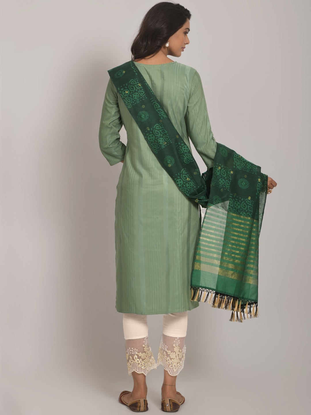 Embroidered Kurta with Trousers & Dupatta